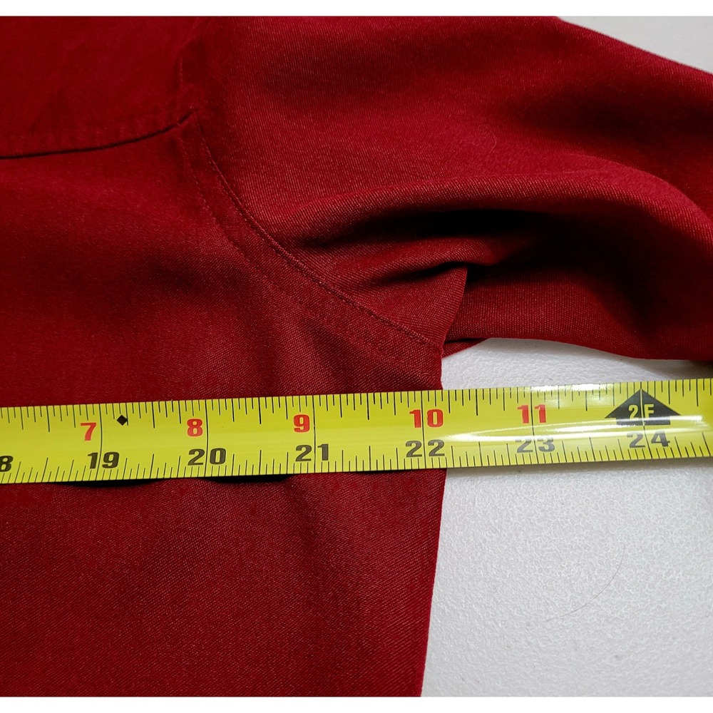 TanJay Button Front Blouse Women 14 Burgundy Red Long Sleeve Collared Pocket - Picture 4 of 5